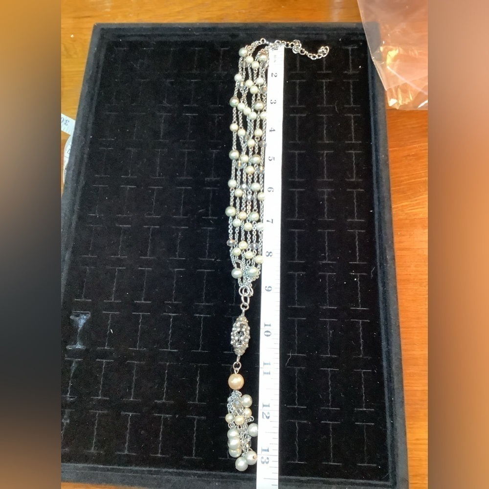 Faux Pearl Beaded Tassel Necklace